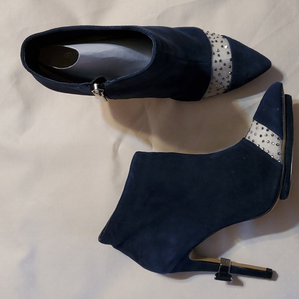 New navy blue suede booties, size 7 1/2 B